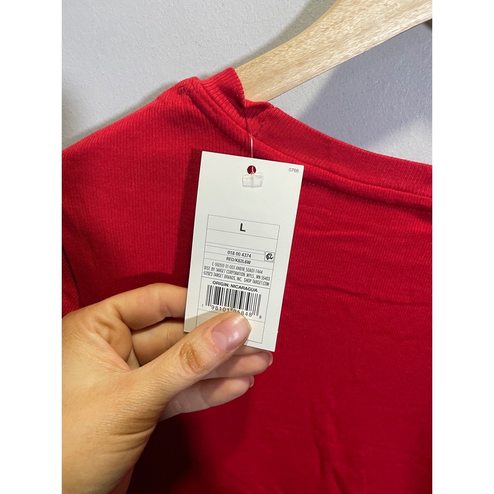 A‎ New Day Long Sleeve T-Shirt Womens Large Red Ribbed Crew Neck Casual Basic - Picture 5 of 5